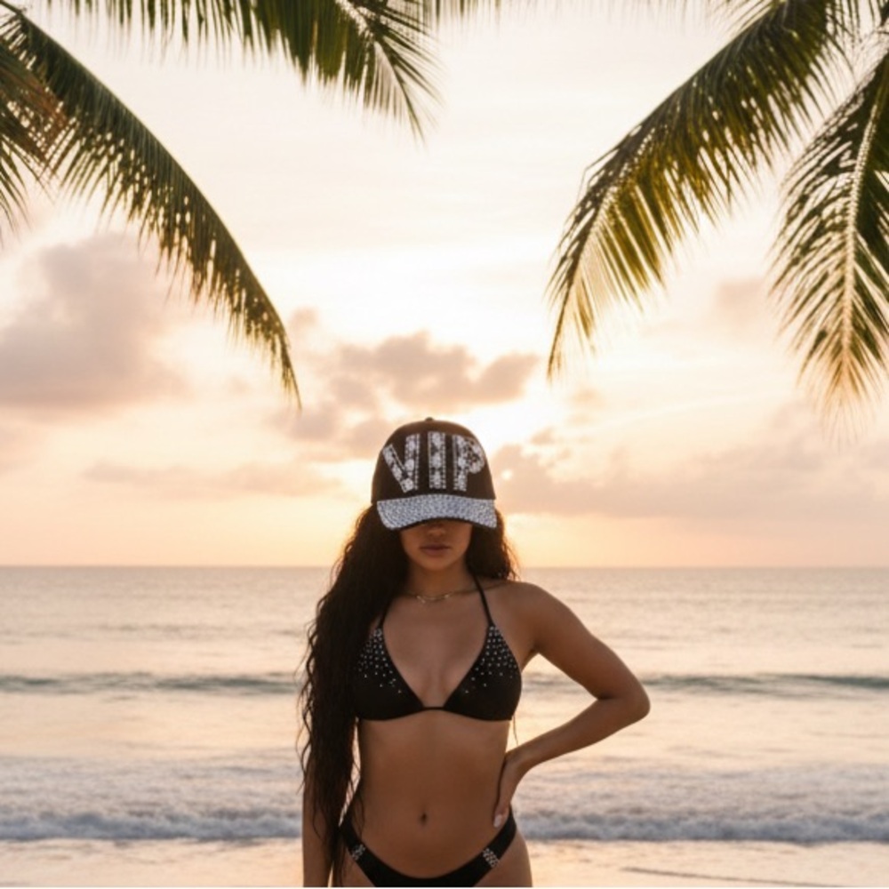 Elegant Black Studded Bikini Set